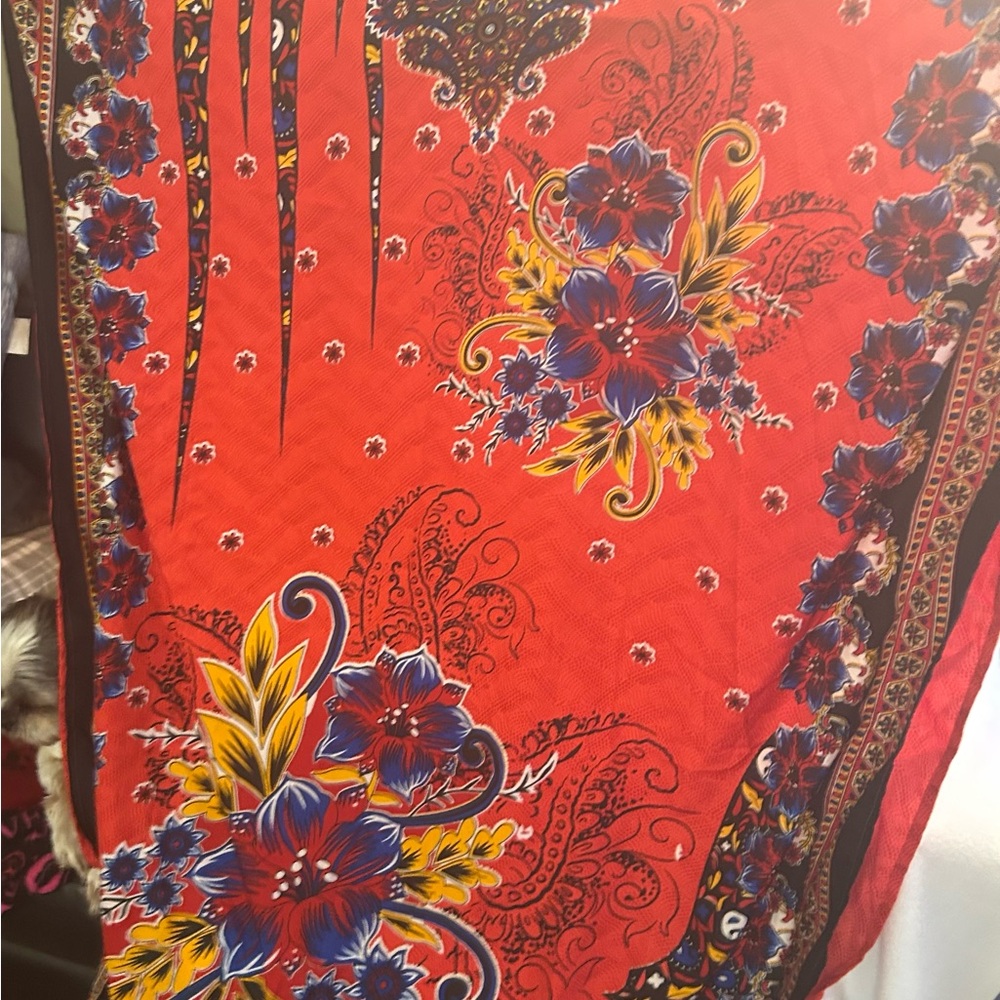 Gold Coast Vibrant Red floral print Kartan ( MuMu) full length